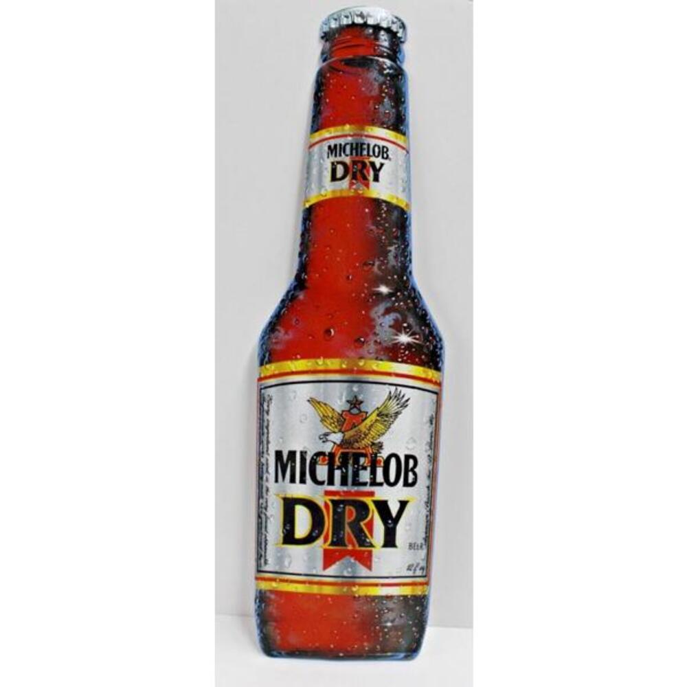 MICHELOB DRY Metal Beer Bottle shaped Advertising Sign Sticker 30"x8.5"
